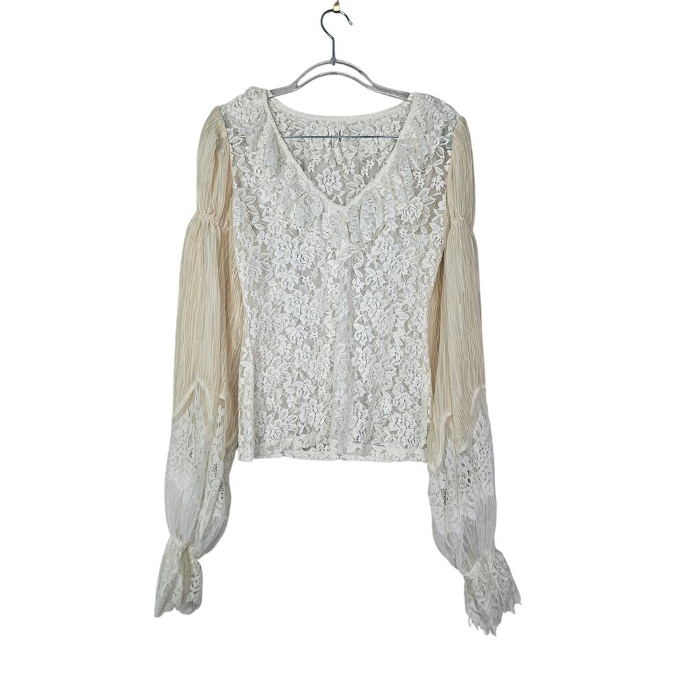 By Anthropologie S Cream Lace Top Sheer Romantic Whimsygoth Ruffle Cottage - Picture 3 of 5